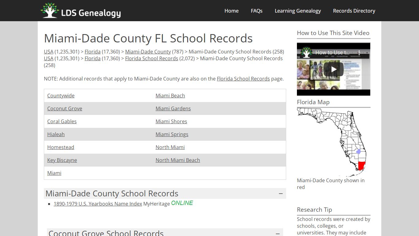 Miami-Dade County FL School Records - LDS Genealogy